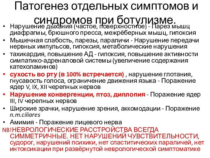 Патогенез отдельных симптомов и синдромов при ботулизме. Нарушение дыхания (частое, поверхностное)