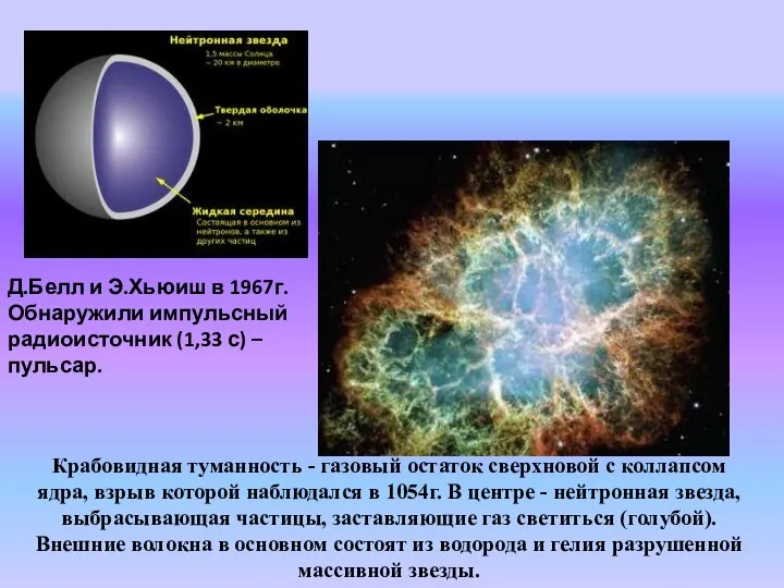 Крабовидная туманность - газовый остаток сверхновой с коллапсом ядра, взрыв которой