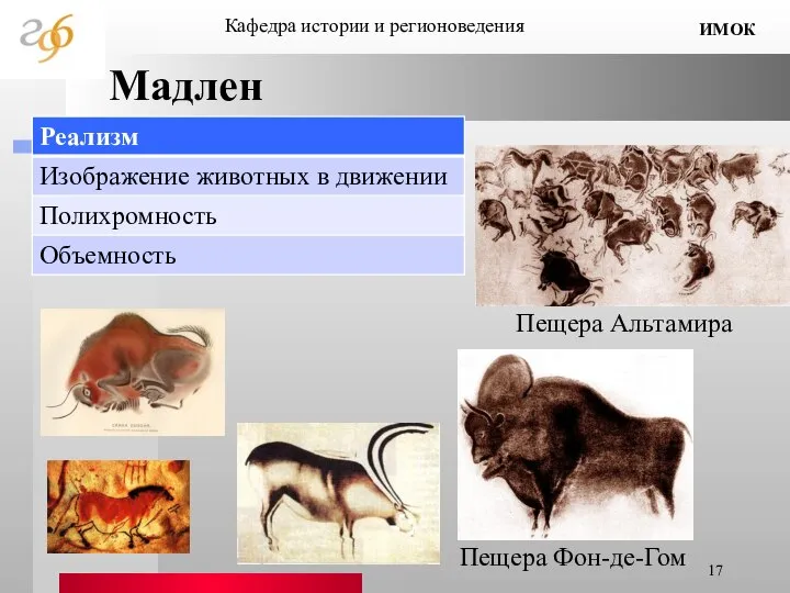 Мадлен Пещера Альтамира Пещера Фон-де-Гом Кафедра истории и регионоведения ИМОК