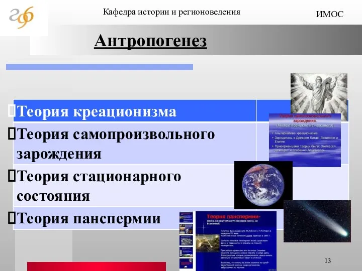 Кафедра истории и регионоведения ИМОС Антропогенез