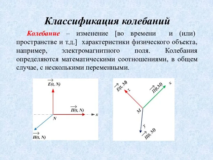 Классификация колебаний Колебание – изменение [во времени и (или) пространстве и