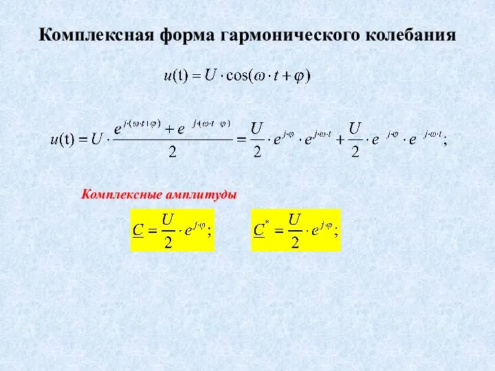 Комплексная форма гармонического колебания Комплексные амплитуды