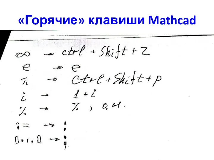 «Горячие» клавиши Mathcad ОТС Лекция #4