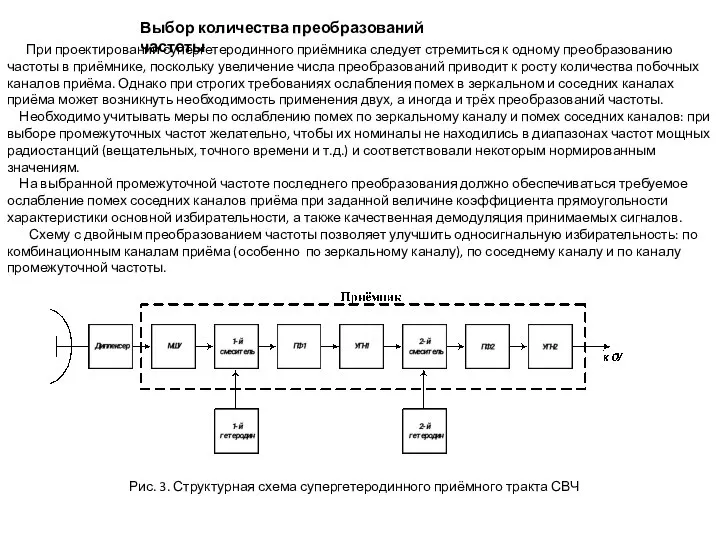 Выбор количества преобразований частоты При проектировании супергетеродинного приёмника следует стремиться к