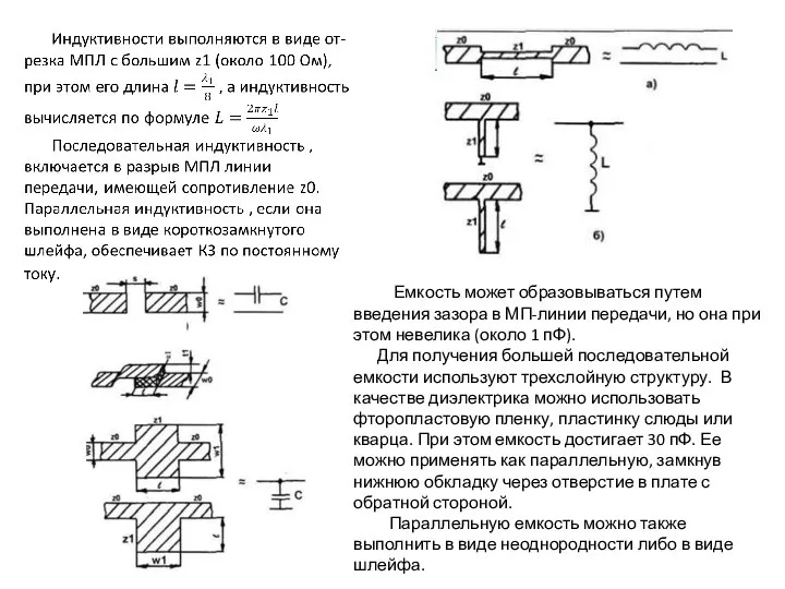 Емкость может образовываться пу­тем введения зазора в МП-линии пе­редачи, но она