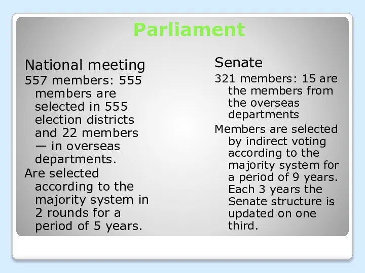 Parliament National meeting 557 members: 555 members are selected in 555