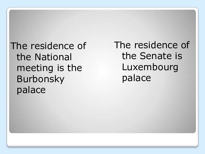 The residence of the National meeting is the Burbonsky palace The