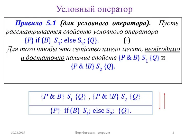 10.03.2015 Условный оператор {P & B} S1 {Q} , {P &