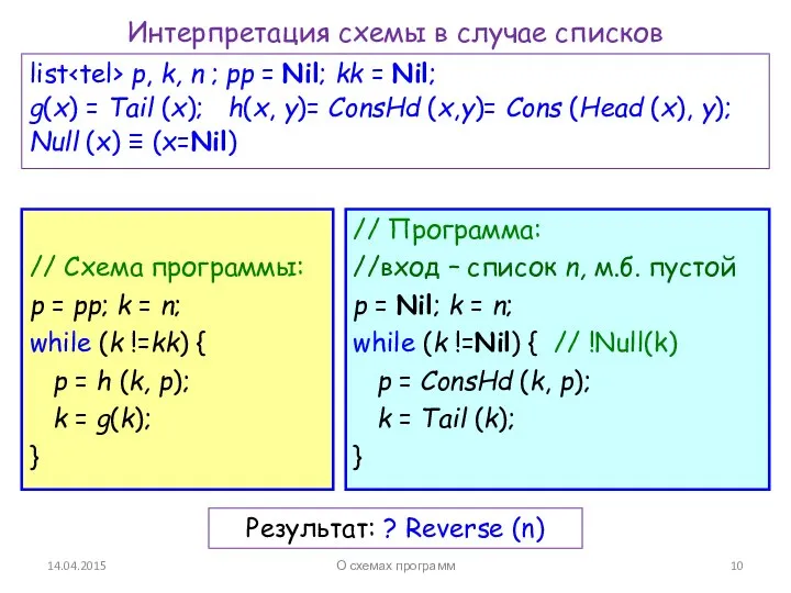 list p, k, n ; pp = Nil; kk = Nil;