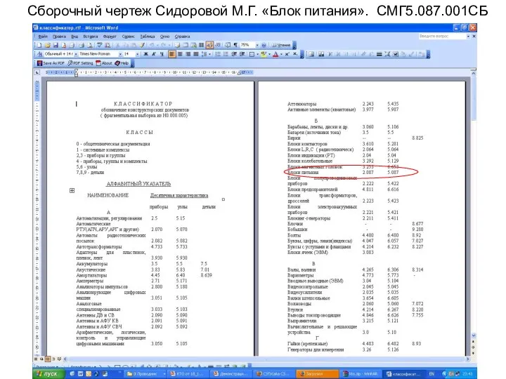 Сборочный чертеж Сидоровой М.Г. «Блок питания». СМГ5.087.001СБ