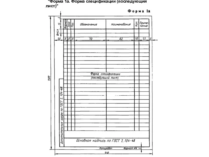 "Форма 1а. Форма спецификации (последующий лист)"