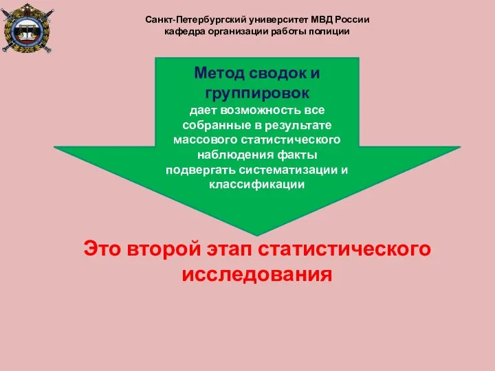 Это второй этап статистического исследования Санкт-Петербургский университет МВД России кафедра организации