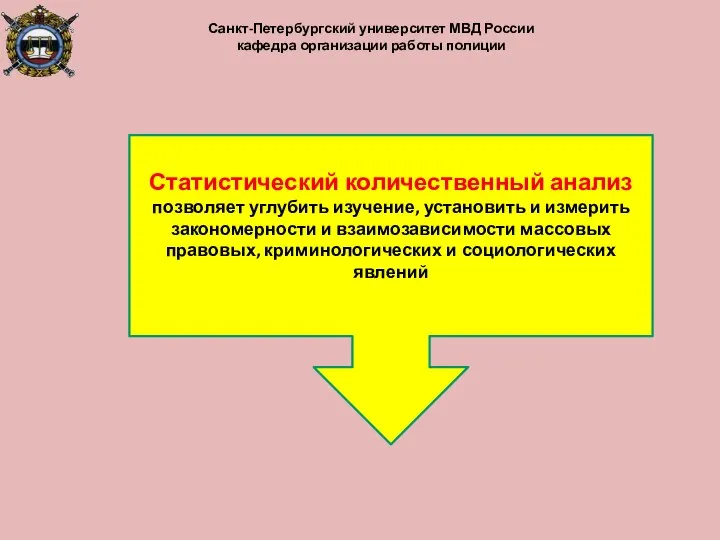 Санкт-Петербургский университет МВД России кафедра организации работы полиции Статистический количественный анализ