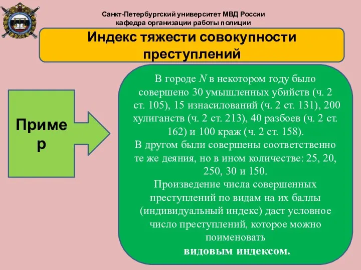 Санкт-Петербургский университет МВД России кафедра организации работы полиции В городе N