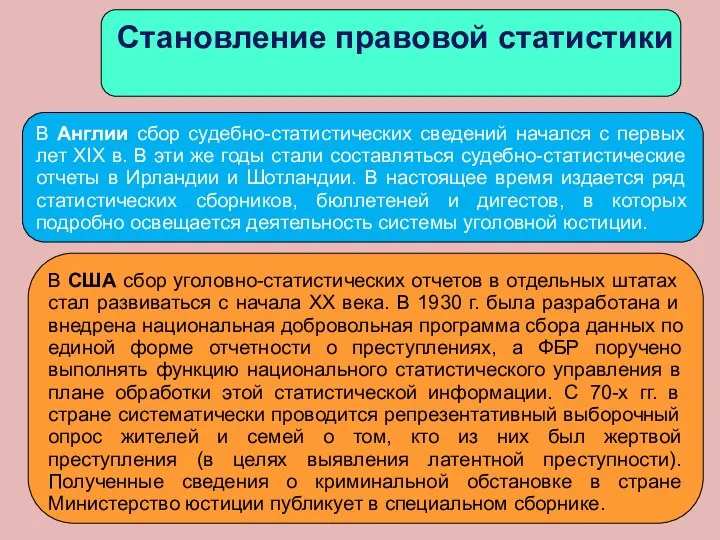 Становление правовой статистики В Англии сбор судебно-статистических сведений начался с первых