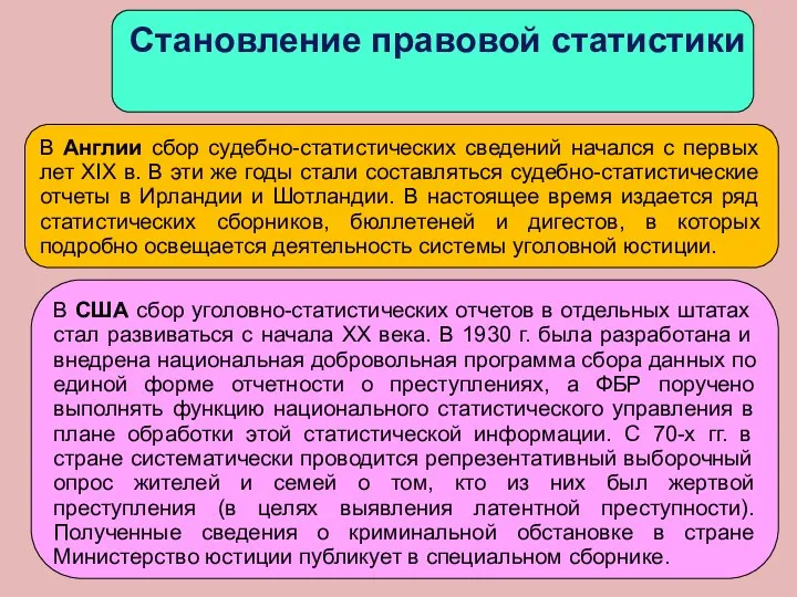 Становление правовой статистики В Англии сбор судебно-статистических сведений начался с первых