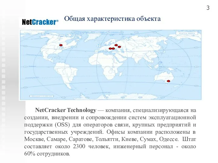 Общая характеристика объекта NetCracker Technology — компания, специализирующаяся на создании, внедрении