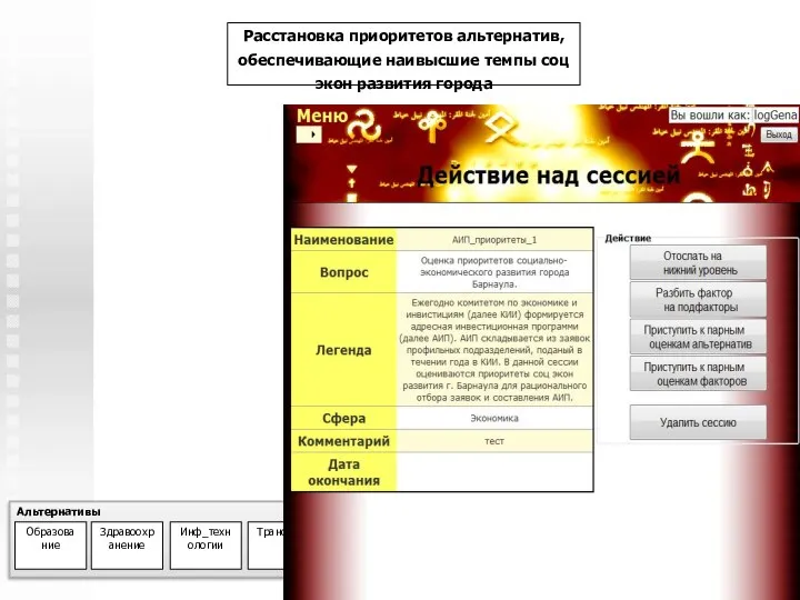 Расстановка приоритетов альтернатив, обеспечивающие наивысшие темпы соц экон развития города