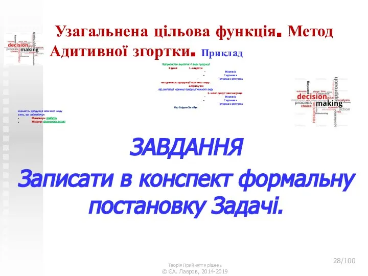 Узагальнена цільова функція. Метод Адитивної згортки. Приклад Підприємство виробляє 4 види