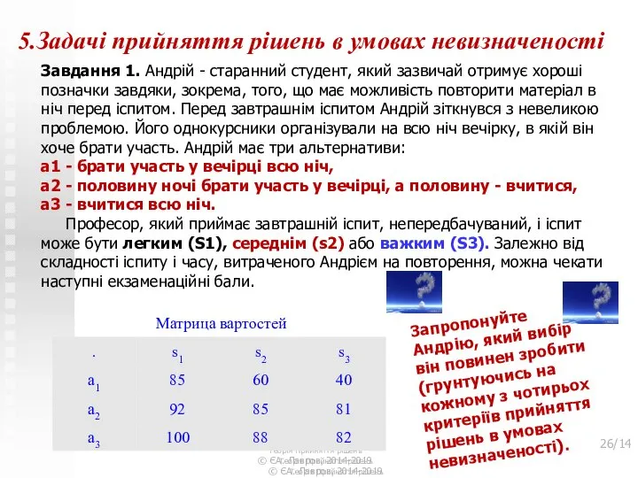 5.Задачі прийняття рішень в умовах невизначеності Завдання 1. Андрій - старанний