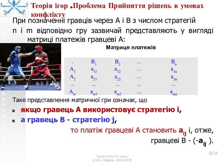 Теорія ігор .Проблема Прийняття рішень в умовах конфлікту При позначенні гравців