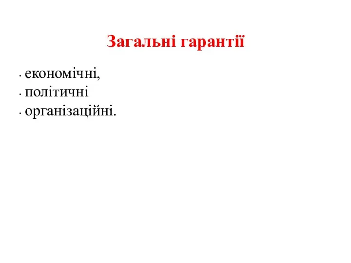 Загальні гарантії економічні, політичні організаційні.