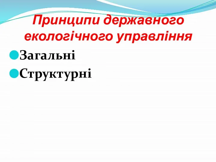 Принципи державного екологічного управління Загальні Структурні