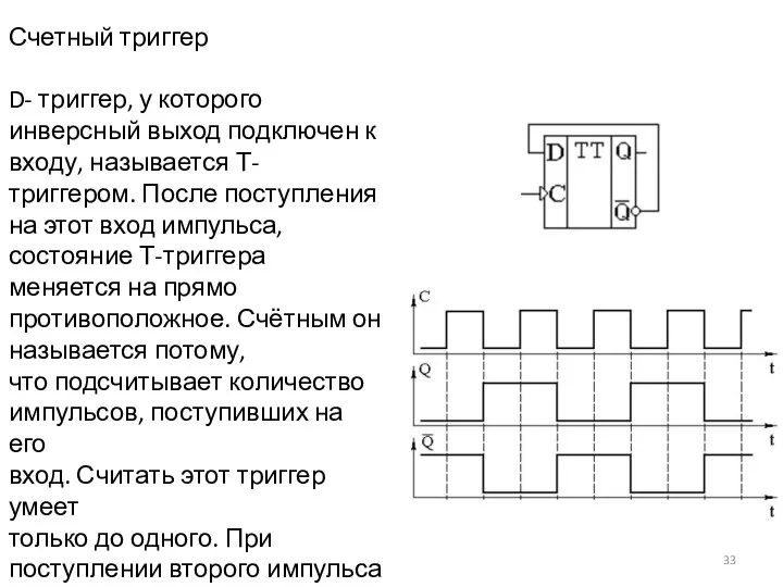 Счетный триггер D- триггер, у которого инверсный выход подключен к входу,