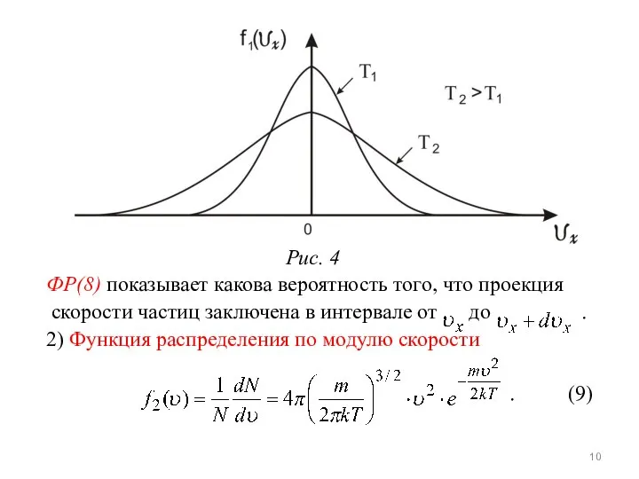 Рис. 4 ФР(8) показывает какова вероятность того, что проекция скорости частиц