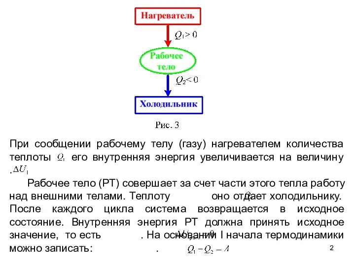 При сообщении рабочему телу (газу) нагревателем количества теплоты его внутренняя энергия