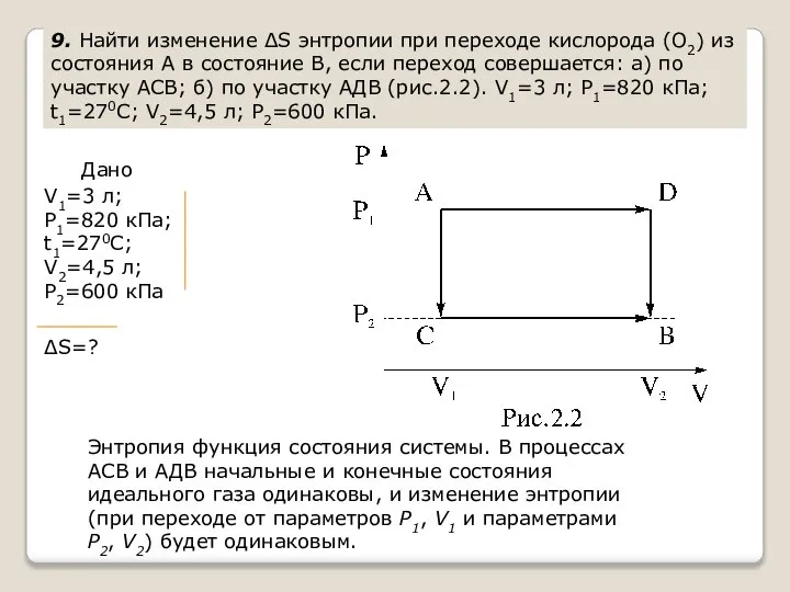 9. Найти изменение ΔS энтропии при переходе кислорода (О2) из состояния