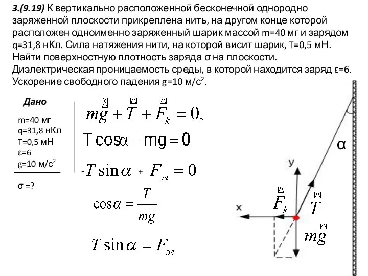 m=40 мг q=31,8 нКл T=0,5 мН ε=6 g=10 м/с2 σ =?