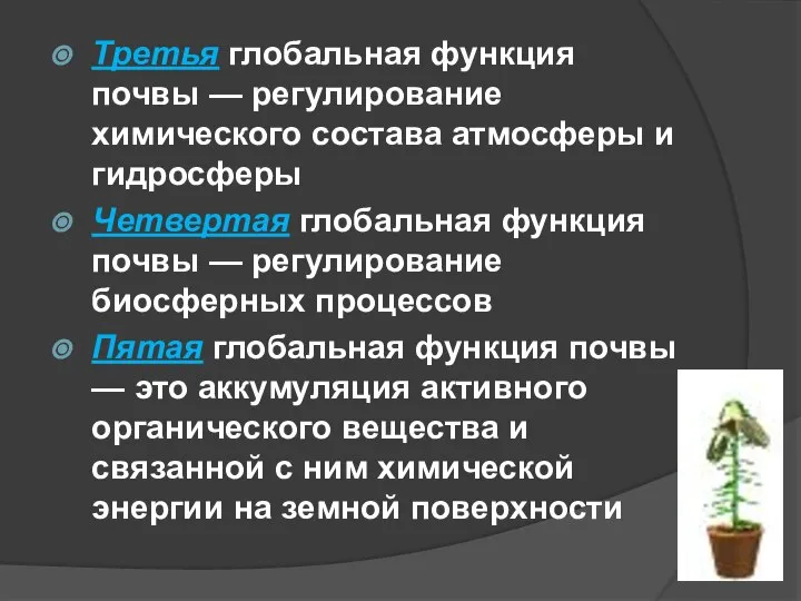 Третья глобальная функция почвы — регулирование химического состава атмосферы и гидросферы