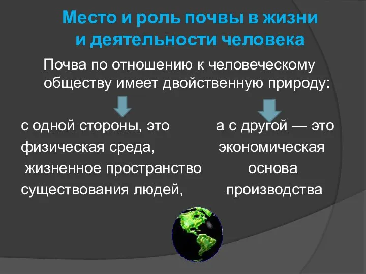 Место и роль почвы в жизни и деятельности человека Почва по