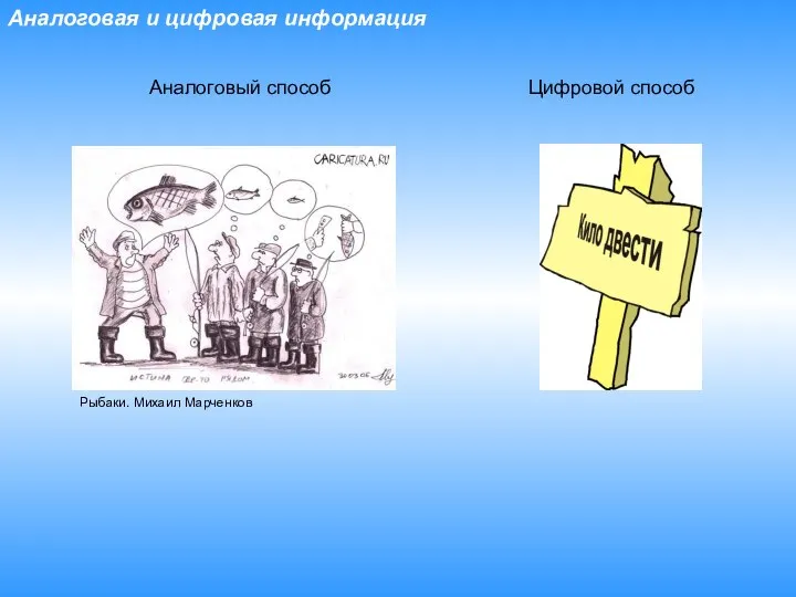 Аналоговая и цифровая информация Рыбаки. Михаил Марченков Аналоговый способ Цифровой способ