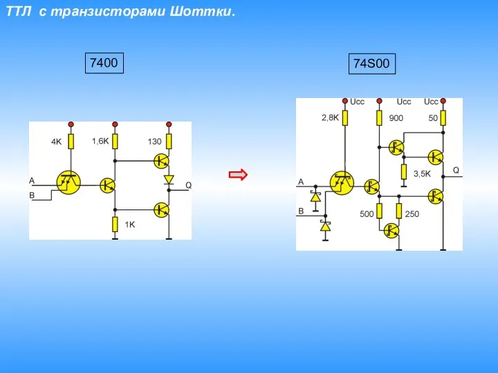 ТТЛ с транзисторами Шоттки. 7400 74S00