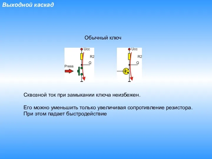 Выходной каскад Обычный ключ Сквозной ток при замыкании ключа неизбежен. Его