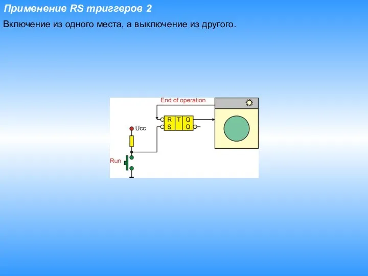 Применение RS триггеров 2 Включение из одного места, а выключение из другого.