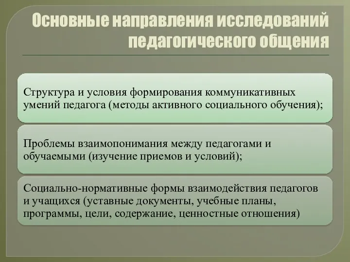 Основные направления исследований педагогического общения