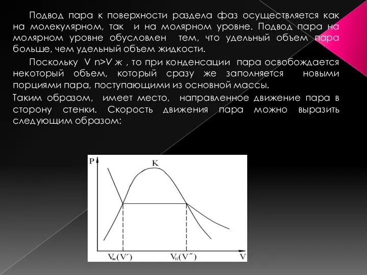 Подвод пара к поверхности раздела фаз осуществляется как на молекулярном, так