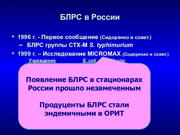 БЛРС в России 1996 г. - Первое сообщение (Сидоренко и соавт.)