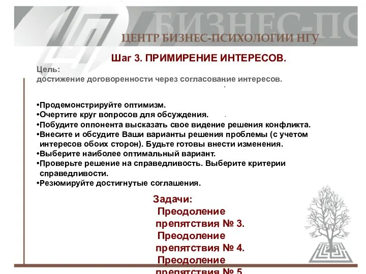 Шаг 3. ПРИМИРЕНИЕ ИНТЕРЕСОВ. Цель: достижение договоренности через согласование интересов. Продемонстрируйте