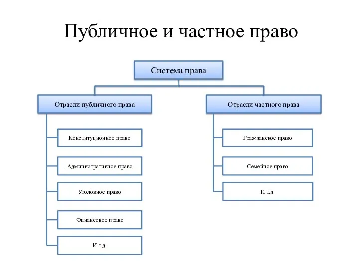 Публичное и частное право Система права Отрасли публичного права Отрасли частного