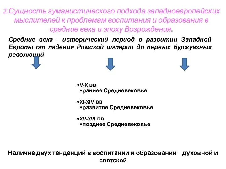 2.Сущность гуманистического подхода западноевропейских мыслителей к проблемам воспитания и образования в