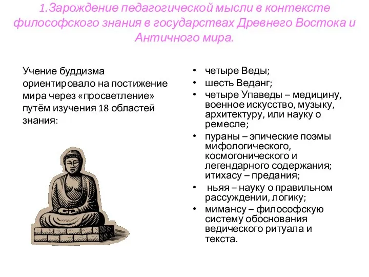 1.Зарождение педагогической мысли в контексте философского знания в государствах Древнего Востока