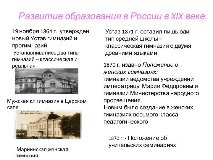 Развитие образования в России в XIX веке. 19 ноября 1864 г.