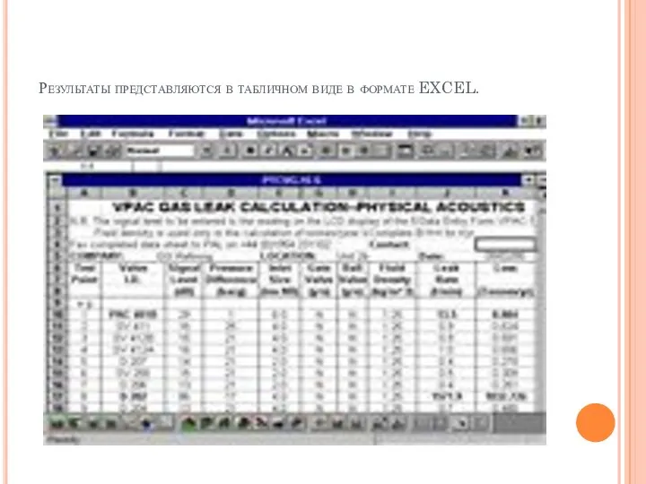 Результаты представляются в табличном виде в формате EXCEL.