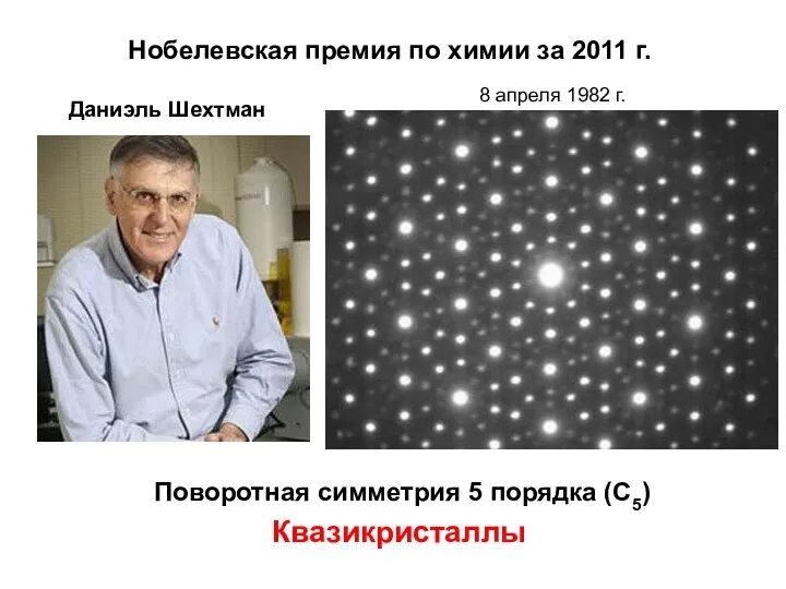 Квазикристаллы Нобелевская премия по химии за 2011 г. Поворотная симметрия 5