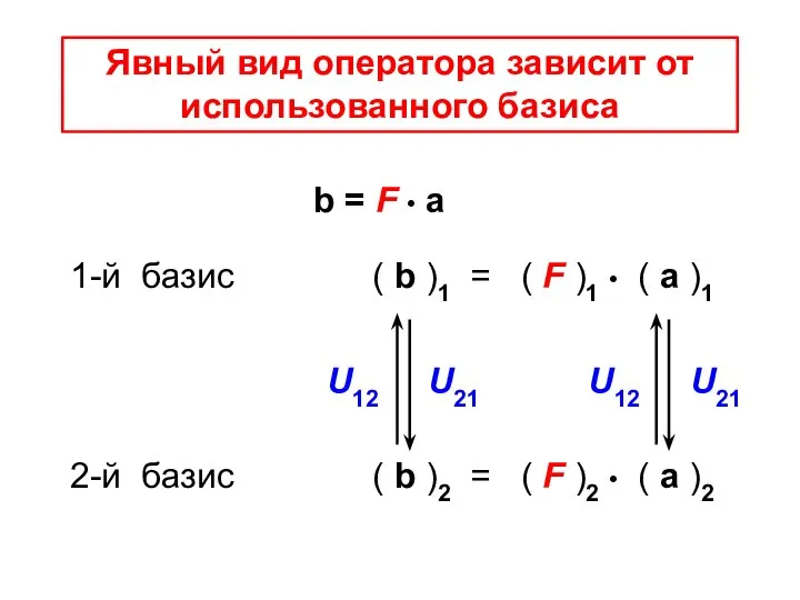 Явный вид оператора зависит от использованного базиса b = F •