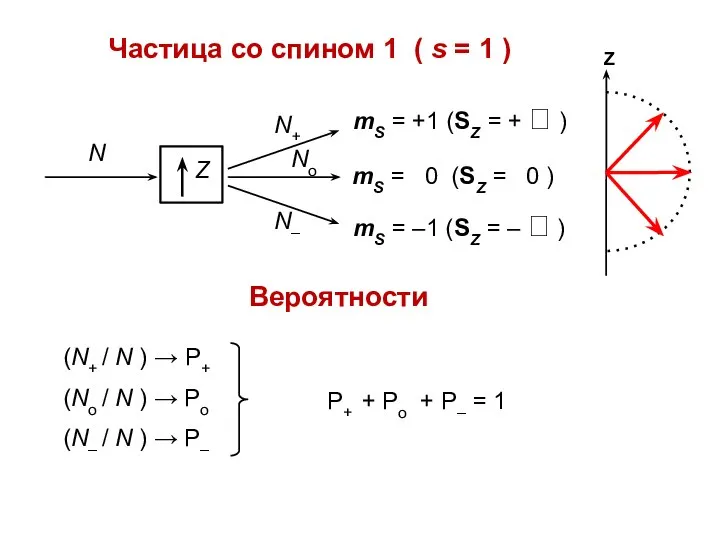 Частица со спином 1 ( s = 1 ) Вероятности Р+